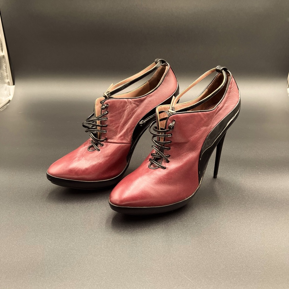 Tabitha Simmons Women Black & Wine Platform Heeled Booties NWT